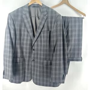 Pronto Moda Suit Mens 48R Gray Plaid 2 Button Wool Pants 41x30 Classy